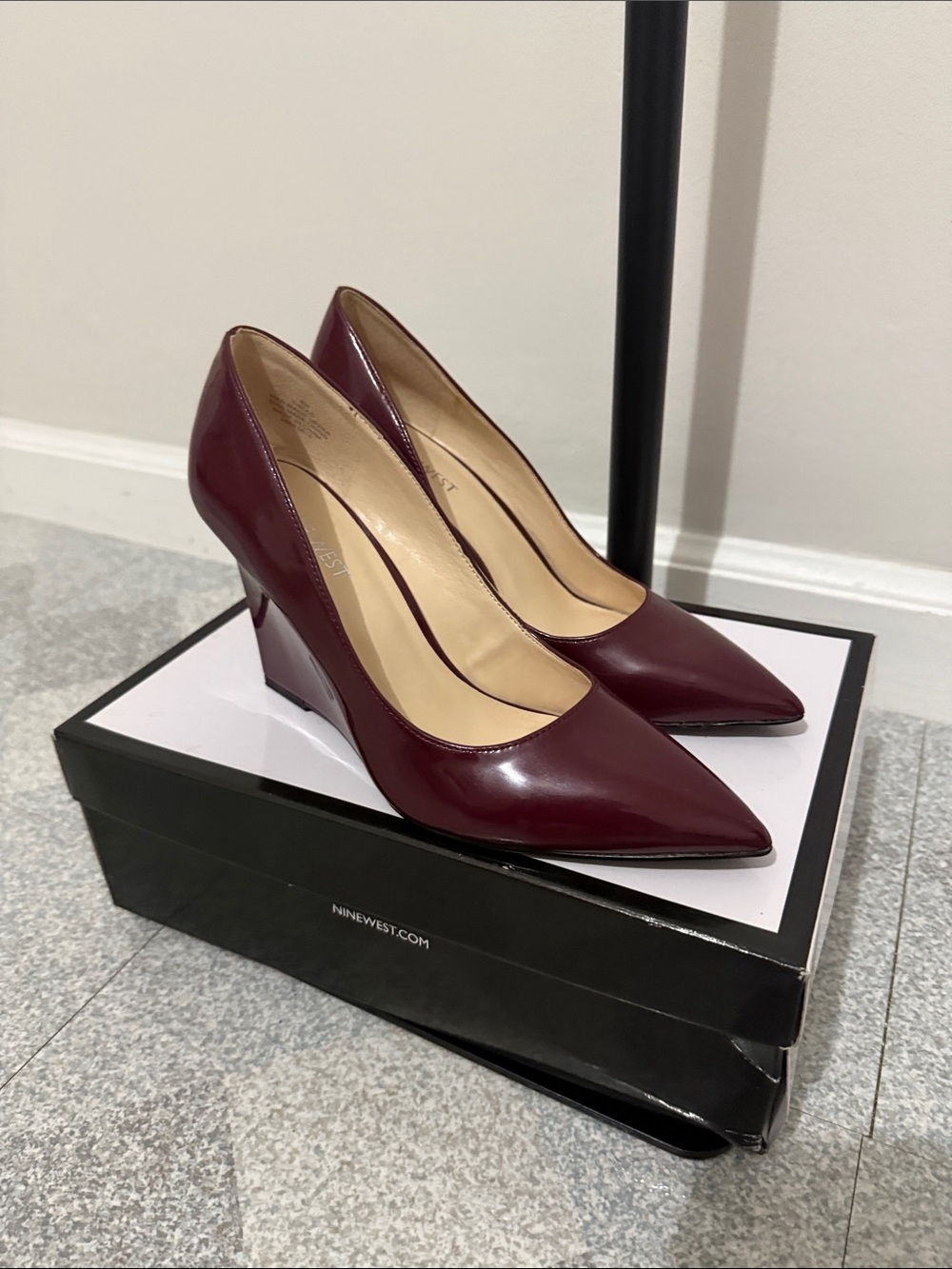 Nine West Burgundy Patent Pointed-Toe Wedge Pumps